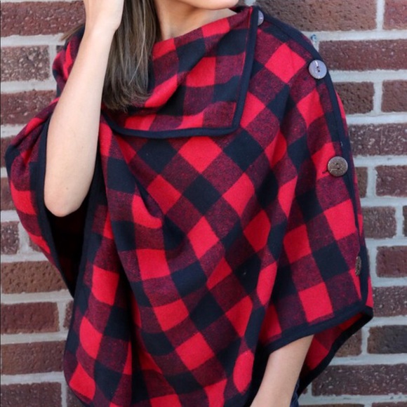 << Buffalo Plaid Wrap Poncho Cape >> - Picture 2 of 2